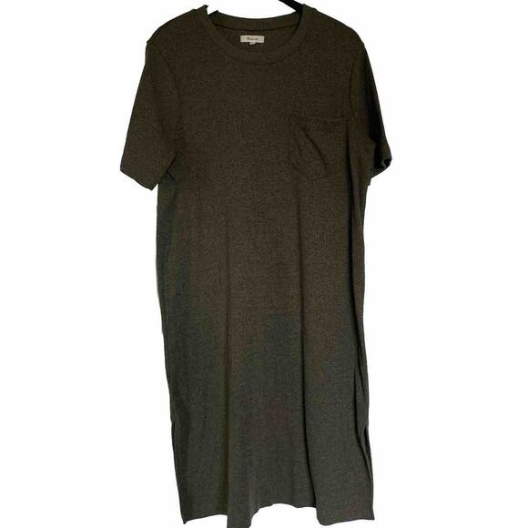 Madewell Dresses & Skirts - Madewell Dress Sz XL Olive Green Short Sleeved Ribbed Pocket Tee Midi Casual